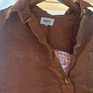 MATE the Label Rust Brown Long-Sleeve Linen Shirt Dress